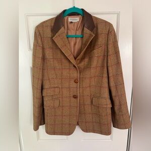 Womens brooks brothers tweed blazer leather collar